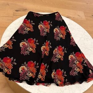 Jones New York Black Skirt with Red and Orange Floral Design